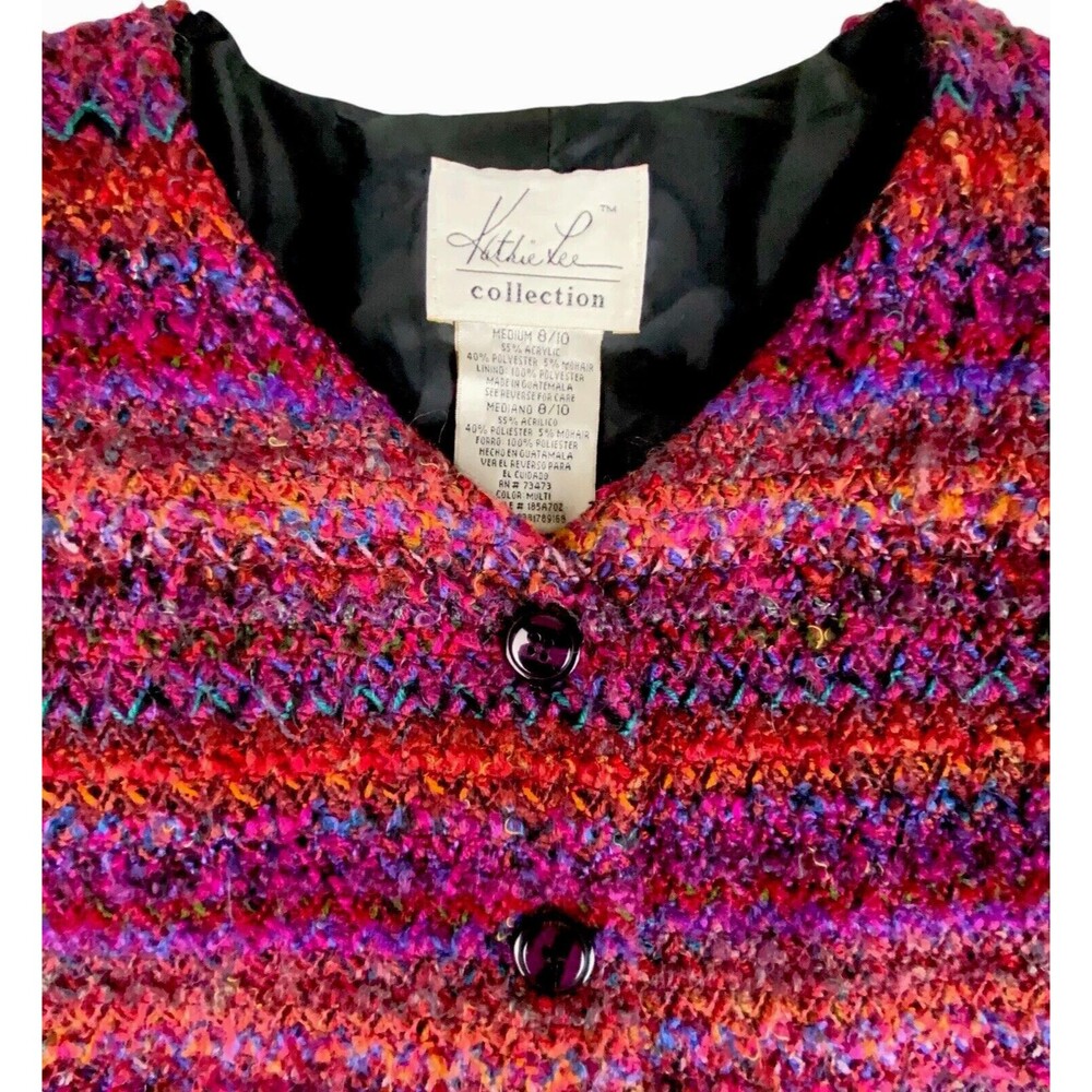 Kathie Lee Vtg Sz M 8 10 Rainbow Multicolor Stripe Mohair Blend Blazer Jacket